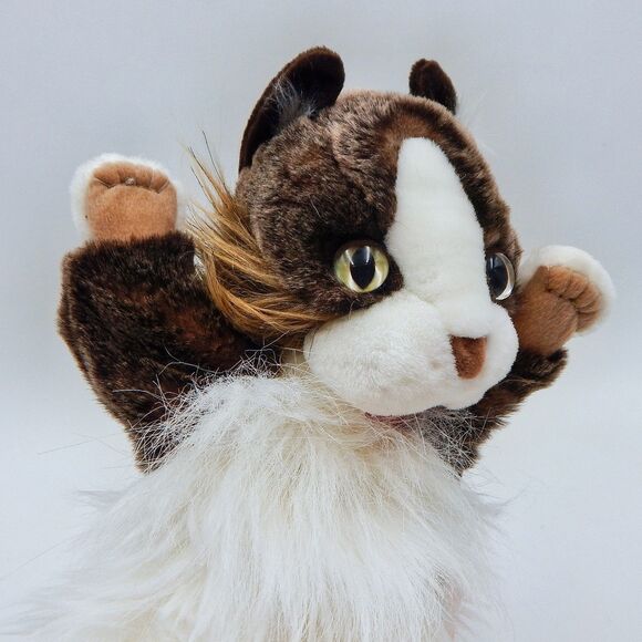 Folkmanis Cat Stage Puppet Retired Green Eyes Plush Fluffy White Brown 15 In Tag - Picture 4 of 10